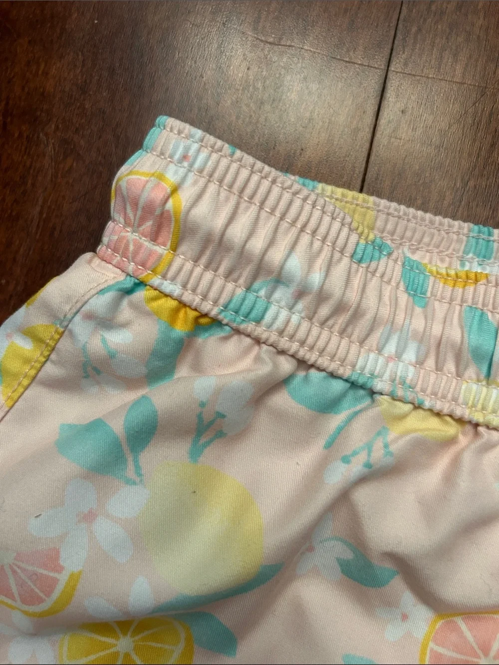 Janie and Jack Pink Citrus Print Swim Trunk Shorts with Drawstring Waist, Size 5